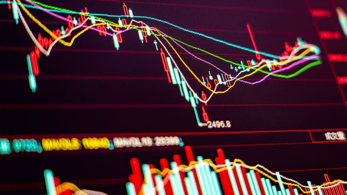 Crypto Radar: Beleggers kijken de kat uit de boom, Bitcoin zijwaarts Een afbeelding van een koers van een crypto of aandeel met een lichte dip, candle chart grafiek