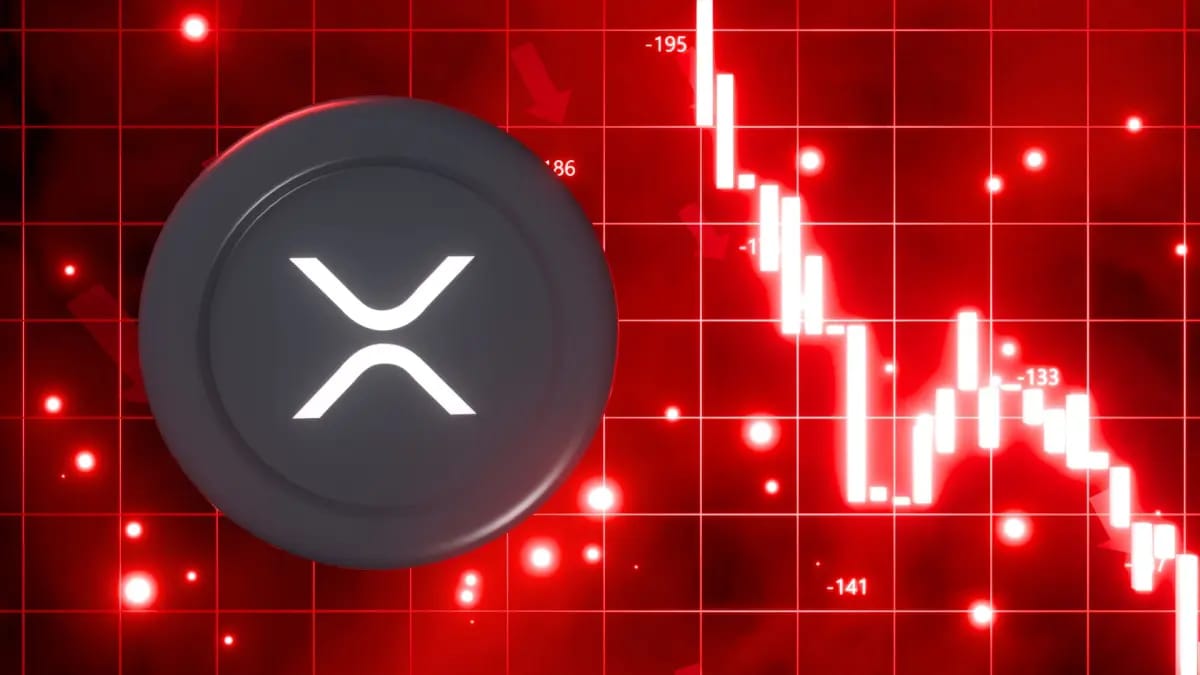 Slecht nieuws voor XRP-fans: Google's AI voorspelt koersdaling Afbeelding met XRP symbool en rode dalende koersgrafiek