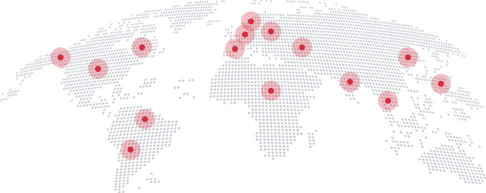 Wereldkaart met actieve landen gemarkeerd