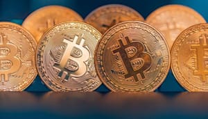 bitcoin-munten-blauwe-achtergrond Bitcoin kan zeldzame winstreeks uit 2012 evenaren