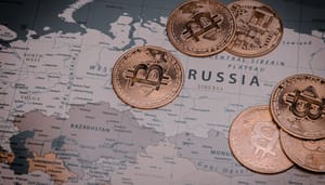 rusland op kaart met bitcoin munten
