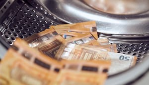 Arbitrum ontwikkelaar annuleert donatie aan omstreden crypto mixer geld witwassen. Foto van eurobiljetten in een wasmachine