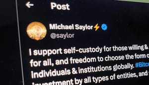 Een afbeelding van het Twitter/X account van Michael Saylor, oprichter van Strategy, een van de grootste bitcoin bedrijven ter wereld