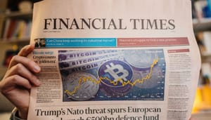 Afbeelding van een krant met een positieve bitcoin voorspelling Afbeelding van een krant met een positieve bitcoin voorspelling