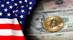 €22 miljard aan bitcoin aankopen mogelijk door Amerikaanse staten bitcoin op een dollarbiljet met de Amerikaanse vlag