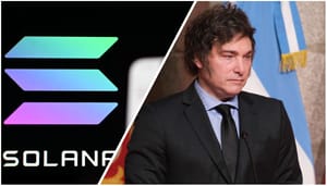 Een afbeelding van de Argentijnse president Milei (rechts) en het cryptonetwerk Solana (links) waar veel memecoins op gebouwd worden Een afbeelding van de Argentijnse president Milei (rechts) en het cryptonetwerk Solana (links) waar veel memecoins op gebouwd worden
