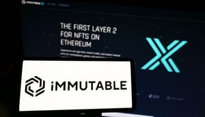 Een afbeelding van het logo cryptomunt immutable, met op de achtergrond de website Een afbeelding van het logo cryptomunt immutable, met op de achtergrond de website