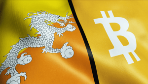 Vlag van Bhutan met Bitcoin logo