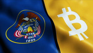 Vlag van Utah en Bitcoin logo Vlag van Utah en Bitcoin logo