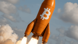 bitcoin-raket-stijgt-op Een bitcoin raket die opstijgt