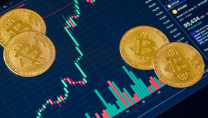 Bitcoin en grafiek foto van bitcoins op een koersgrafiek