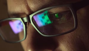 crypto-analist-opletten Een crypto-analist staart naar het scherm