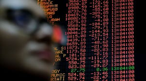 Aandelenbeurs bord rode cijfers verliezen Aandelenbeurs bord rode cijfers verliezen