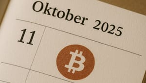 Bitcoin-11-oktober Een bitcoin logo op de datum 11 oktober in een agenda.