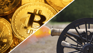 Een afbeelding van een bitcoin burgeroorlog split image Een afbeelding van een bitcoin burgeroorlog split image