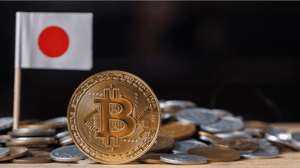 Bitcoinmunt met Japanse vlag Bitcoinmunt met Japanse vlag