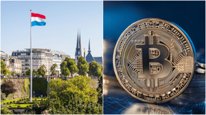 Foto van Luxemburg en Bitcoinmunt Foto van Luxemburg en Bitcoinmunt