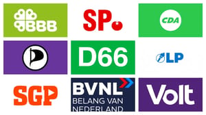 Logo's van BBB, SP, CDA, Piraten Partij, D66, LP, SGP, BVNL, Volt Logo's van BBB, SP, CDA, Piraten Partij, D66, LP, SGP, BVNL, Volt
