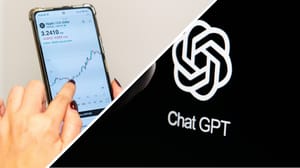 Een afbeelding van een XRP pagina links met een grafiek van de XRP koers en chatGPT rechts Een afbeelding van een XRP pagina links met een grafiek van de XRP koers en chatGPT rechts