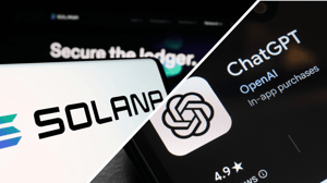 Een split image met het logo van Solana (SOL) links en het logo van ChatGPT rechts Een split image met het logo van Solana (SOL) links en het logo van ChatGPT rechts