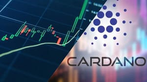 Afbeelding met Cardano logo en stijgende koersgrafiek Afbeelding met Cardano logo en stijgende koersgrafiek