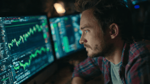 man-computer-grafieken-crypto Duizenden Nederlanders verrast met langverwachte functie in hun crypto app