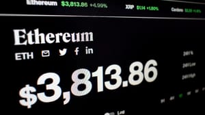 Een afbeelding van een pagina van de cryptomunt ethereum (ETH) Een afbeelding van een pagina van de cryptomunt ethereum (ETH)