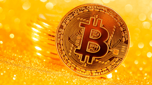 Foto van een gouden Bitcoin munt