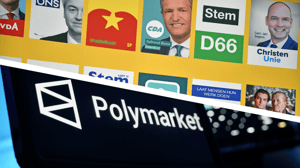 Een split image van polymarket en nederlandse verkiezingen Een split image van polymarket en nederlandse verkiezingen