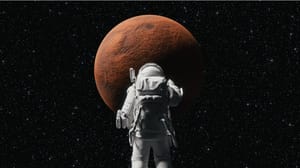 Een afbeelding van een Astronaut die naar Mars aan het kijken is Een afbeelding van een Astronaut die naar Mars aan het kijken is