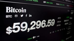Een afbeelding van de bitcoin koers net onder de 60.000 Een afbeelding van de bitcoin koers net onder de 60.000