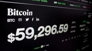 Een afbeelding van de bitcoin koers net onder de 60.000 Een afbeelding van de bitcoin koers net onder de 60.000