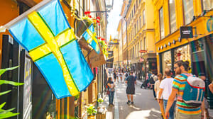 Winkelstraat in Stockholm Zweden Winkelstraat in Stockholm Zweden