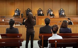 Plaintiff, Or, Defendant, Talks, To, The, Judge, In, Courtroom., The Plaintiff,Or,Defendant,Talks,To,The,Judge,In,Courtroom.,The