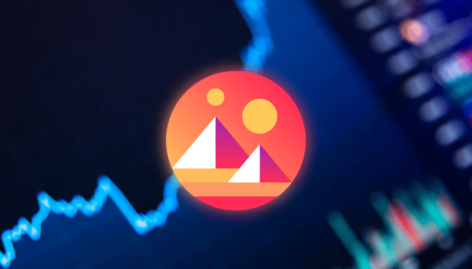 Decentraland (MANA) logo met op de achtergrond een koersgrafiek