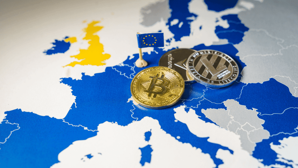 Cryptomunten op kaart van Europa