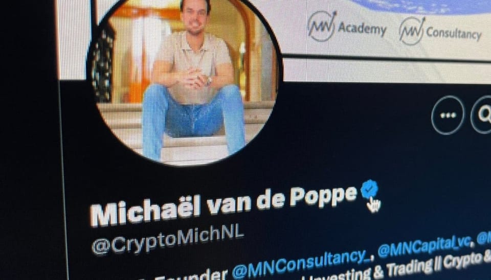 Afbeelding van het X/Twitter account van de Nederlandse crypto analist Michaël van de Poppe