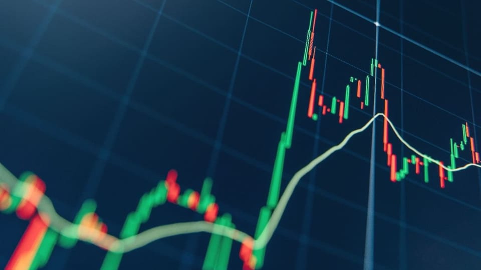 Een candle chart met een hard stijgende groene koers