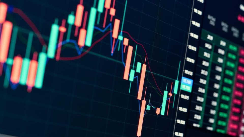 Een afbeelding van een bitcoin koers met veel volatiliteit, wat terug te zien is in de koers met veel rode en groene candles