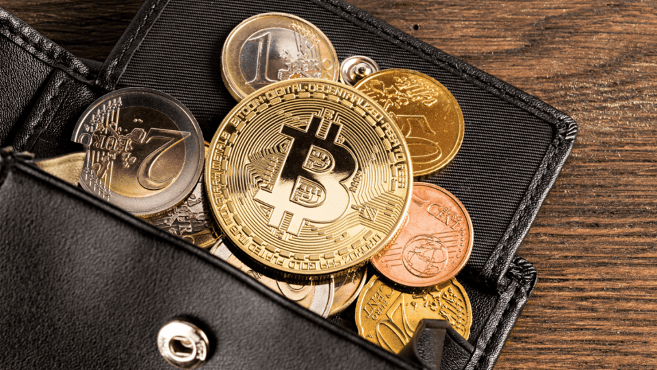 bitcoin en euros in portemonnee