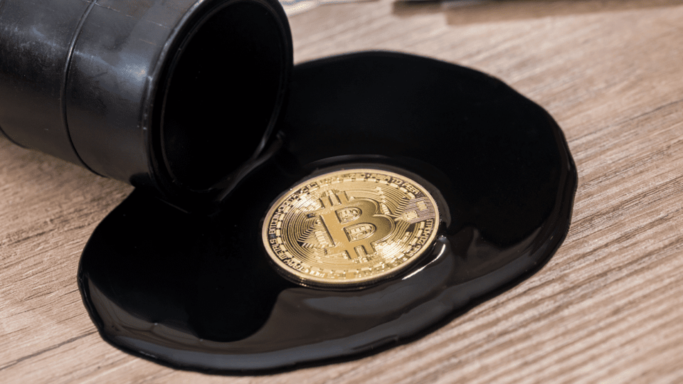 Bitcoin munt in olievlek