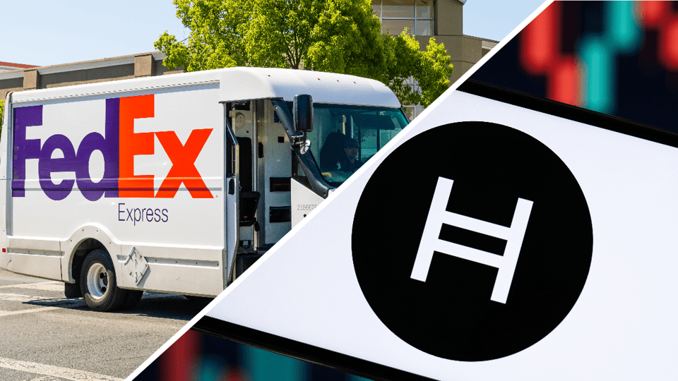 Een split image met FedEx en Hedera