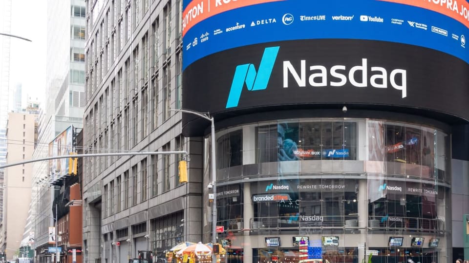 Een afbeelding van de Nasdaq, een van de grootste aandelenbeurzen ter wereld. Locatie New York