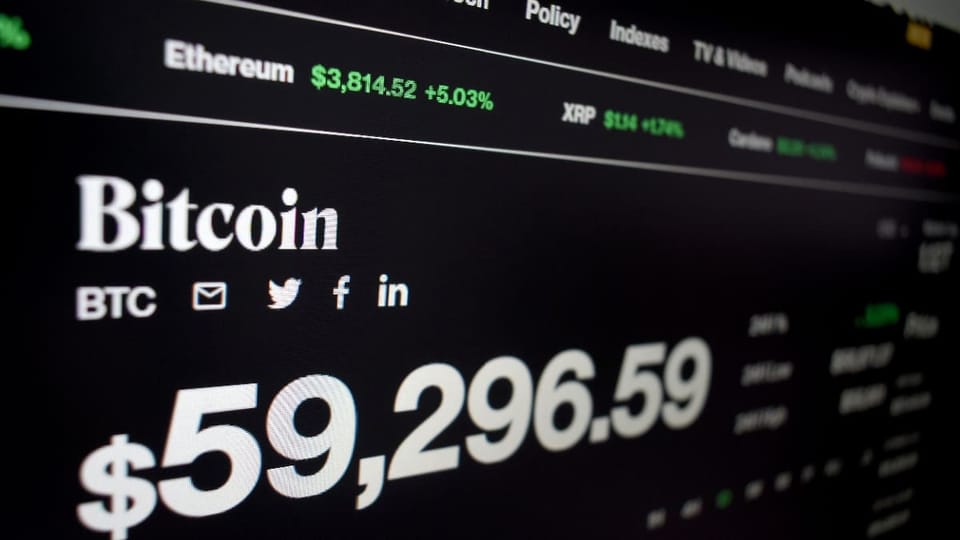 Een afbeelding van een pagina met de koers van bitcoin op 60000 dollar