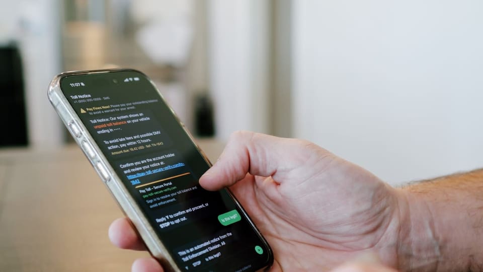 Man bekijkt sms op mobiele telefoon