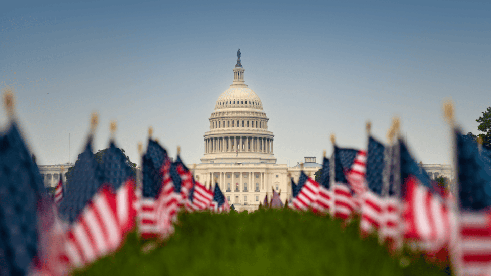 Amerikaanse-senaat-met-Amerikaanse-vlaggetjes