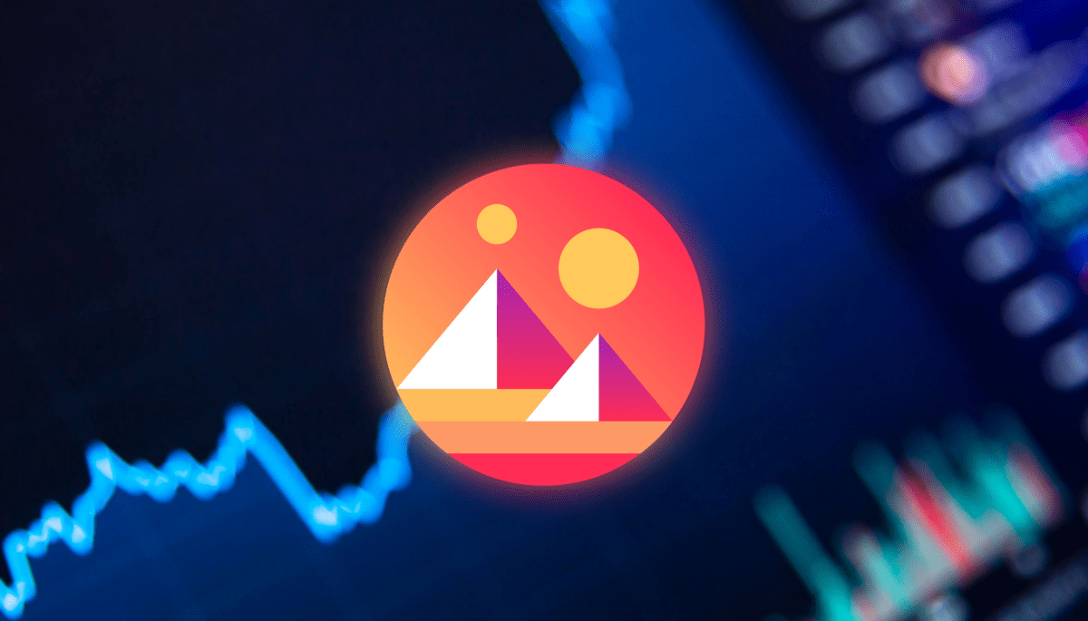 Decentraland (MANA) logo met op de achtergrond een koersgrafiek