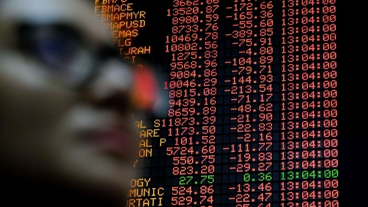 Aandelenbeurs bord rode cijfers verliezen Aandelenbeurs bord rode cijfers verliezen