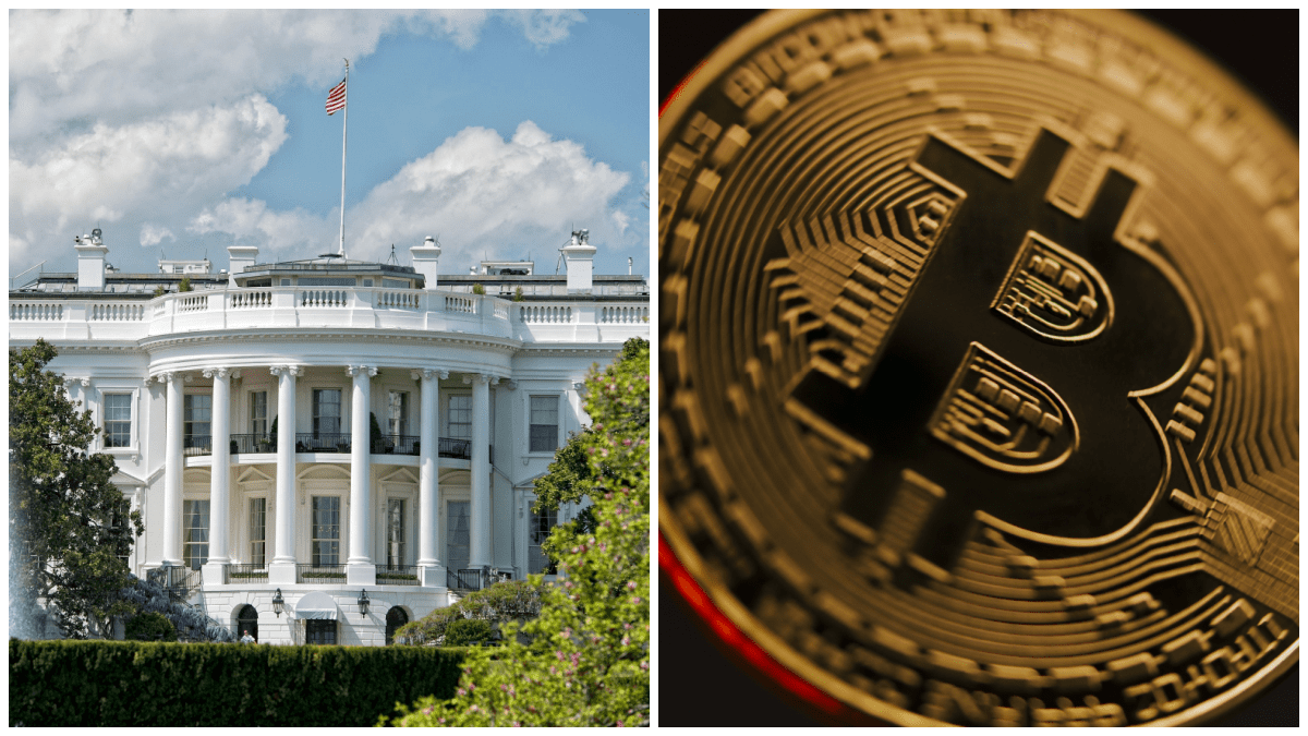 Het Witte Huis en een Bitcoin munt Het Witte Huis en een Bitcoin munt
