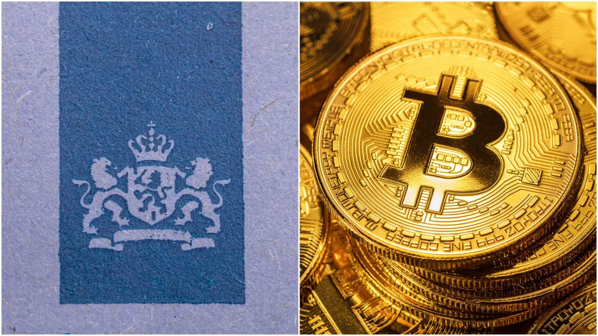 Belastingdienst logo en Bitcoin munt